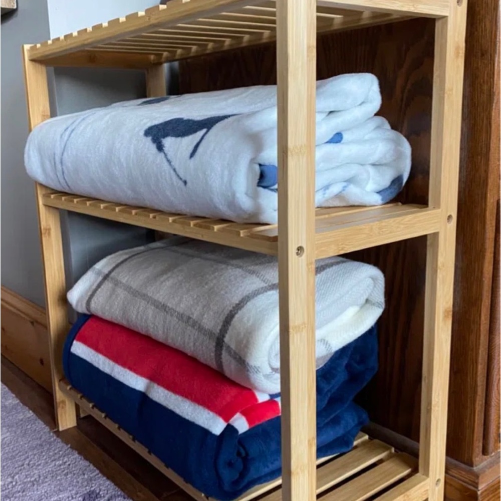 Bamboo shelving unit, excellent condition, multifunctional, 22 lb. capacity, - Picture 3 of 3